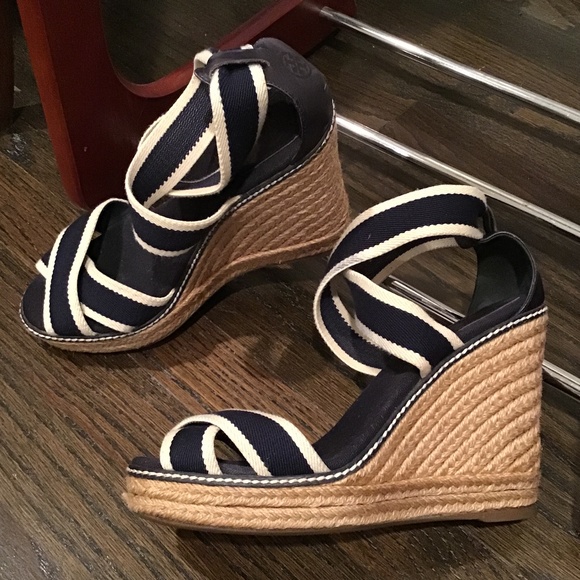 Tory Burch Adonis Blue & Ivory Wedges US 9 - Picture 4 of 8